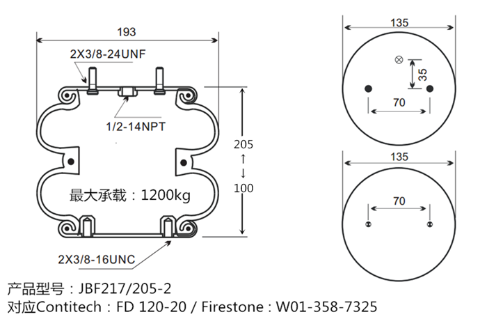 JBF217-205-2橡膠空氣氣囊產(chǎn)品圖紙